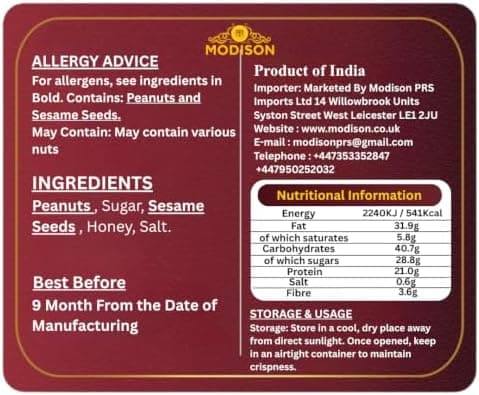 BalGokul Foods Caramelised Sesame Peanuts Indian Snacks Sweet Crunchy 400g alternate image