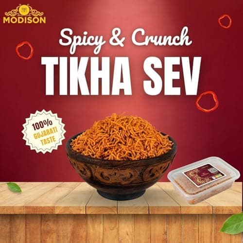 BalGokul Foods Tikhi Sev – Spicy & Crispy Authentic Gujarati Namkeen | Teekha Gathiya Snacks | Traditional Indian Savoury Munchies – 900g (Pack of 5) thumbnail 3