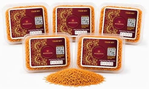 BalGokul Foods Tikhi Sev – Spicy & Crispy Authentic Gujarati Namkeen | Teekha Gathiya Snacks | Traditional Indian Savoury Munchies – 900g (Pack of 5) thumbnail 1