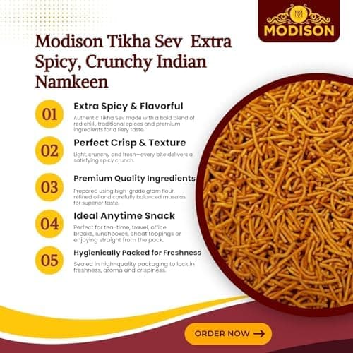BalGokul Foods Tikhi Sev – Spicy & Crispy Authentic Gujarati Namkeen | Teekha Gathiya Snacks | Traditional Indian Savoury Munchies – 900g (Pack of 5) thumbnail 2