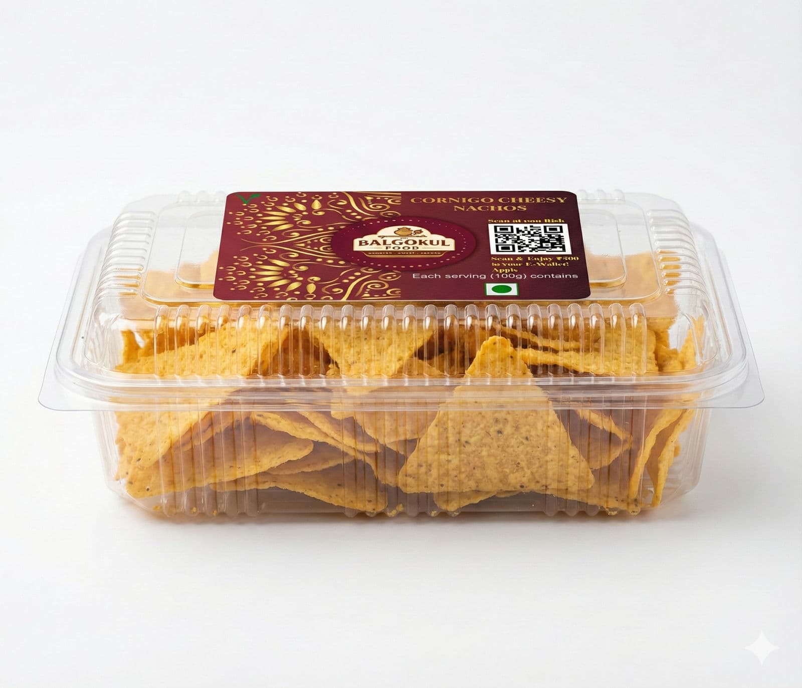BalGokul Foods Cornigo Cheesy Nachos – Crunchy Corn Chips with Rich Cheese Flavor (25% Extra) product image 1